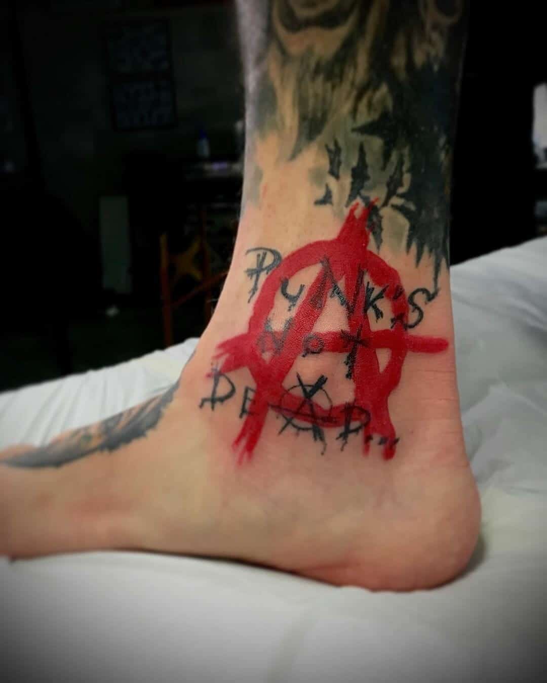 Punk’s Not Dead Red Anarchy Symbol Tattoo Meanings Of Freedom Ankle Placement Tattoo