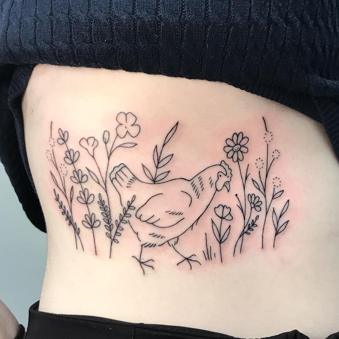 Floral Chicken Tattoo