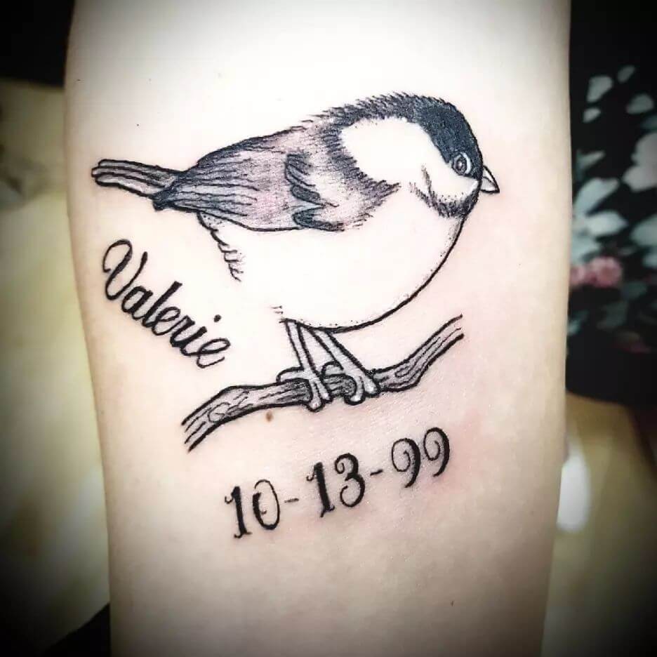 Chickadee tattoo With Special Date