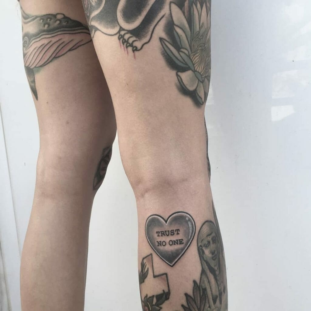 Simple Trust No One Tattoo To Get Black And Gray Love Heart Shaped Tattoo Art