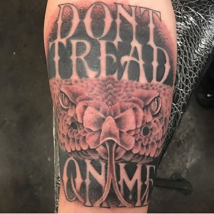 Bold Don’t Tread On Me Tattoo With Snake Head