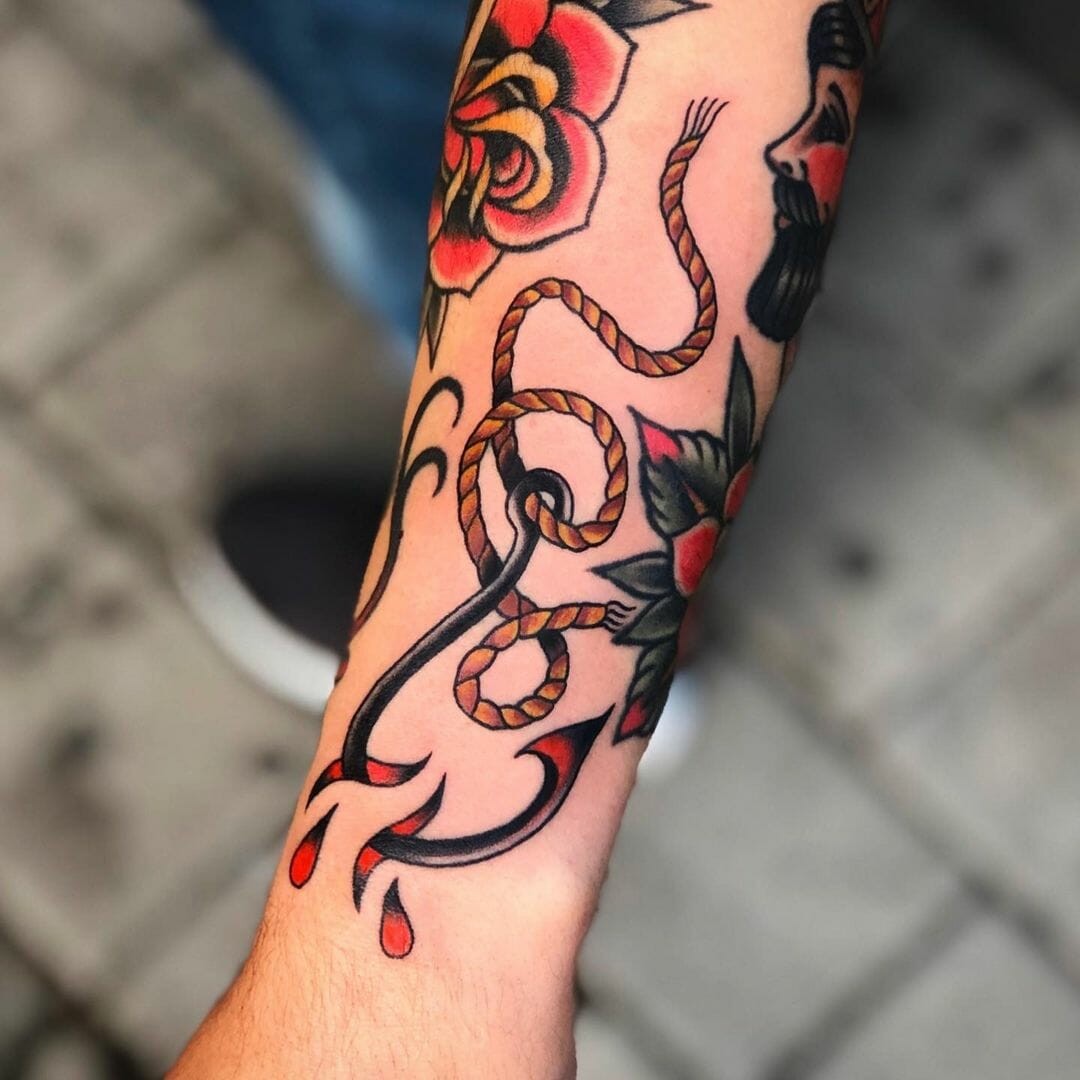 Vibrant Fish Hook Tattoos