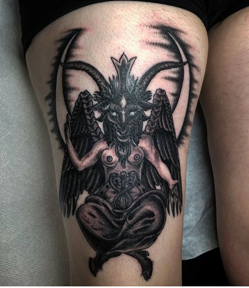 Baphomet Tattoo Over Thigh