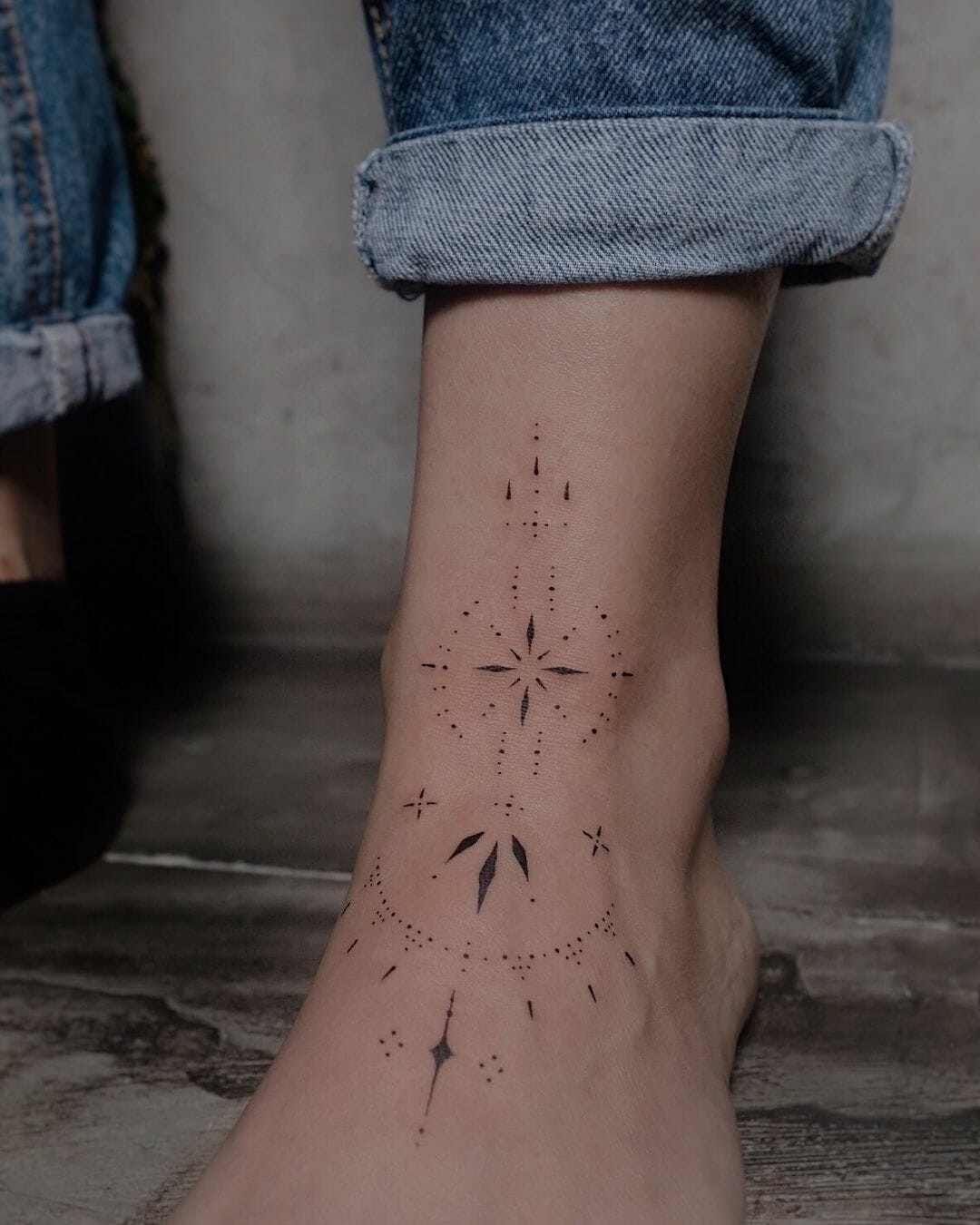 Aesthetic Handpoked Foot Tattoo