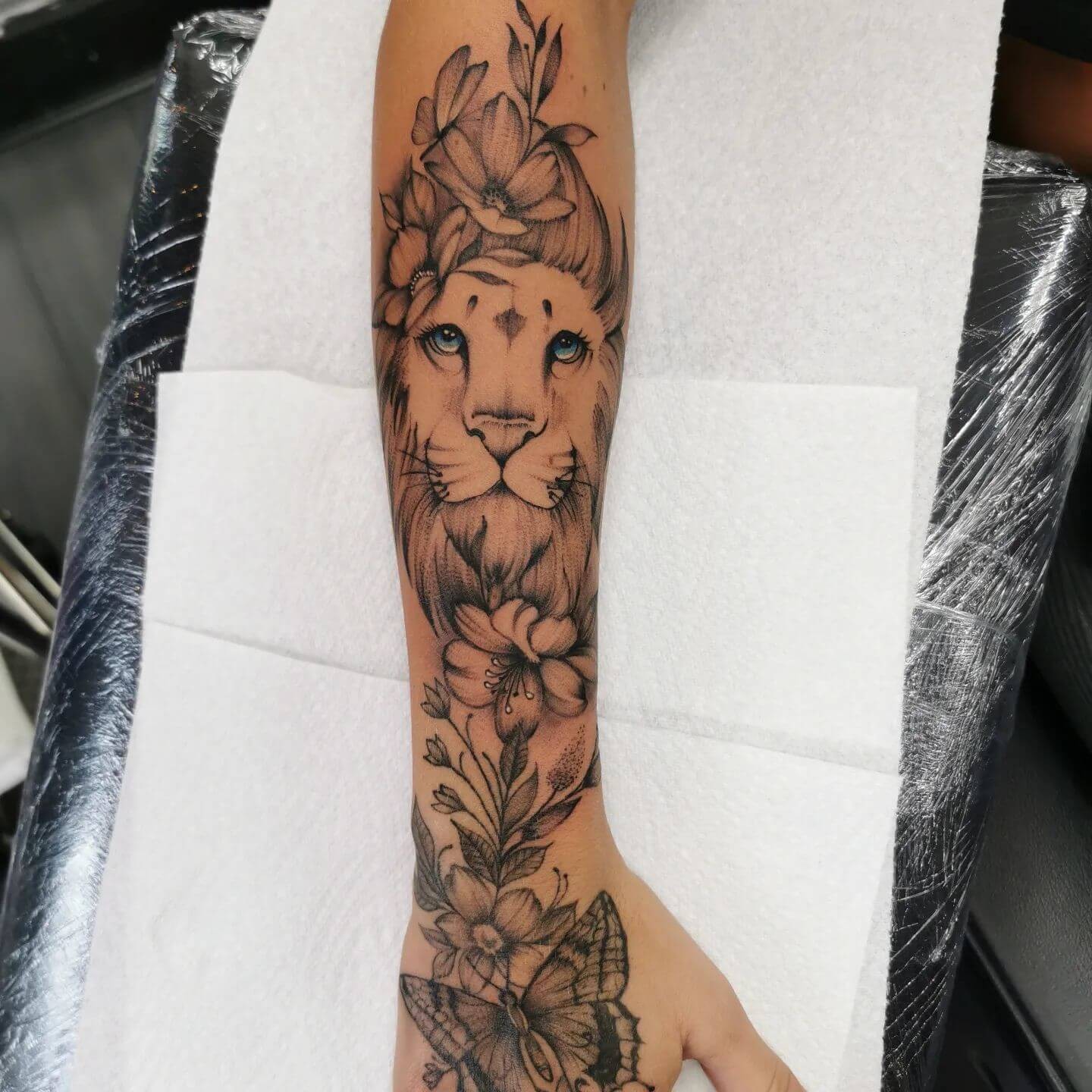 Floral Lion Sketch Tattoo