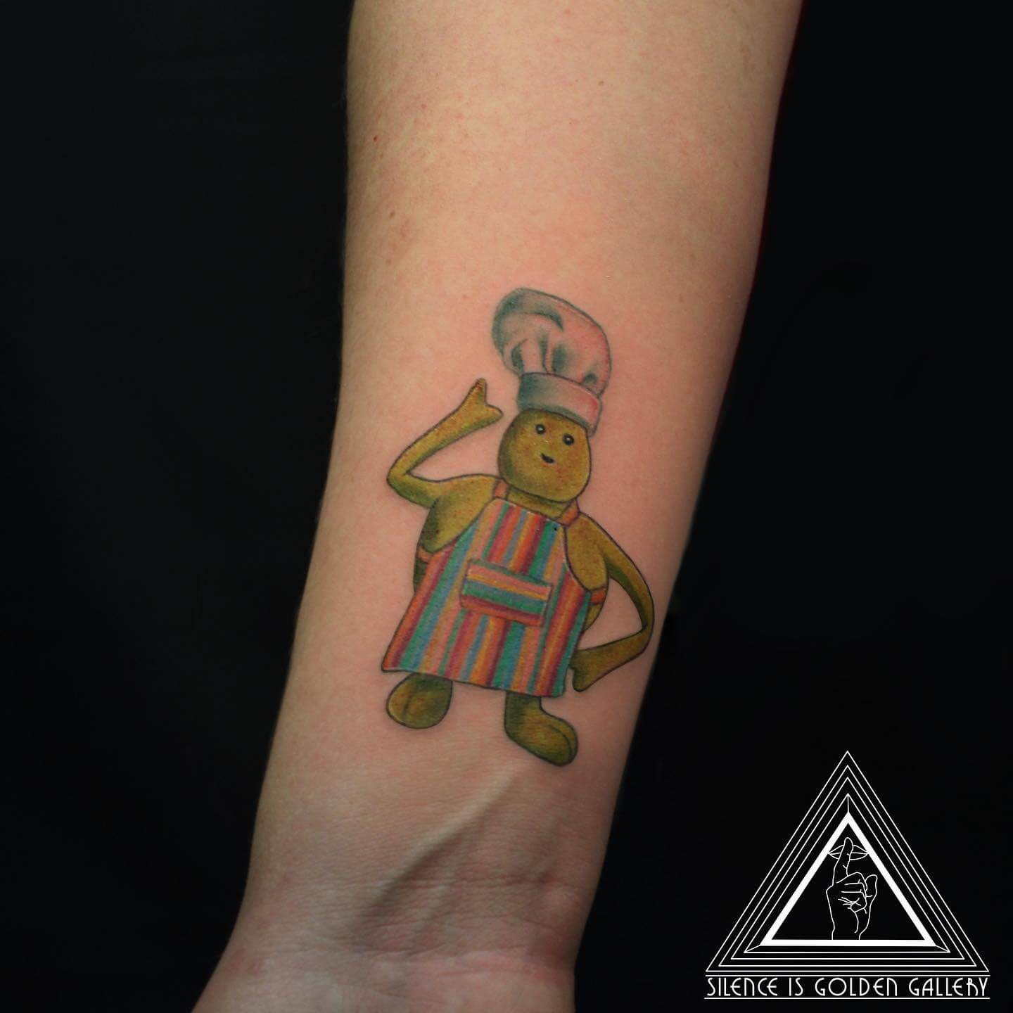 Colorful Small Chef Tattoo On Arm