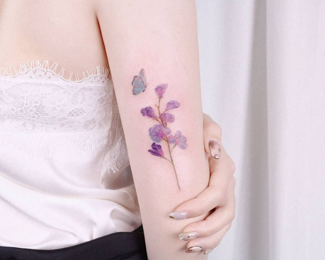 Sweet Pea With Butterfly Tattoo