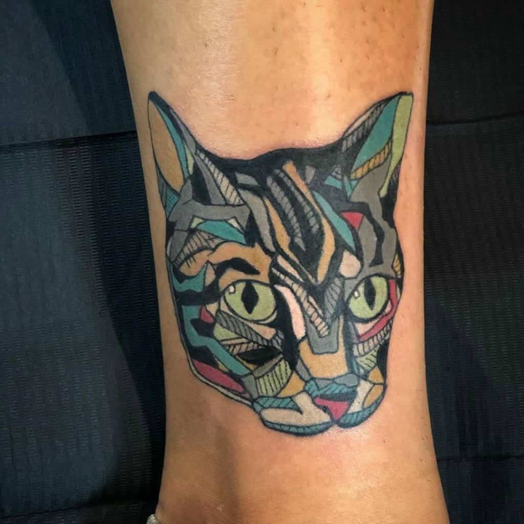 Ankle Tattoos Small Cat Design