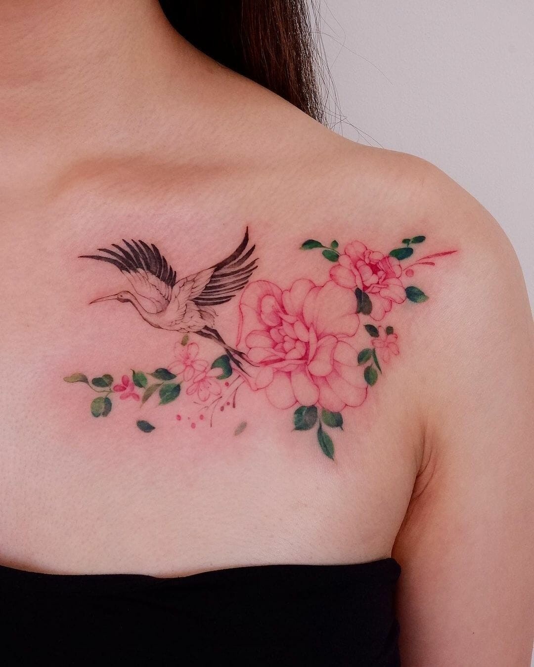 Collarbone Crane Tattoo