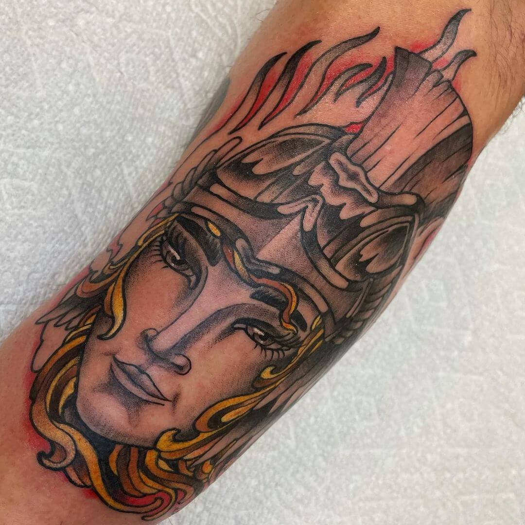 Realistic Colorful Athena Tattoo