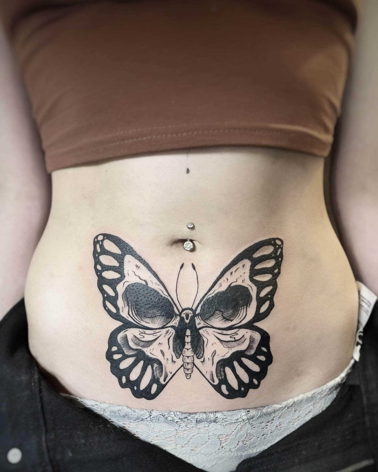 Skull Butterfly Tattoos On Torso