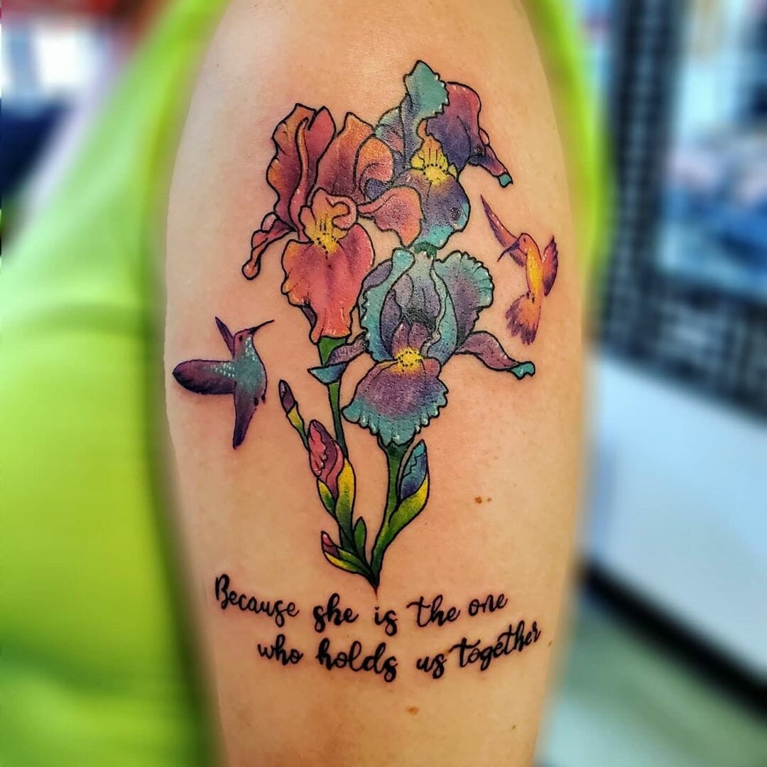 Colorful Quote and Iris Tattoo