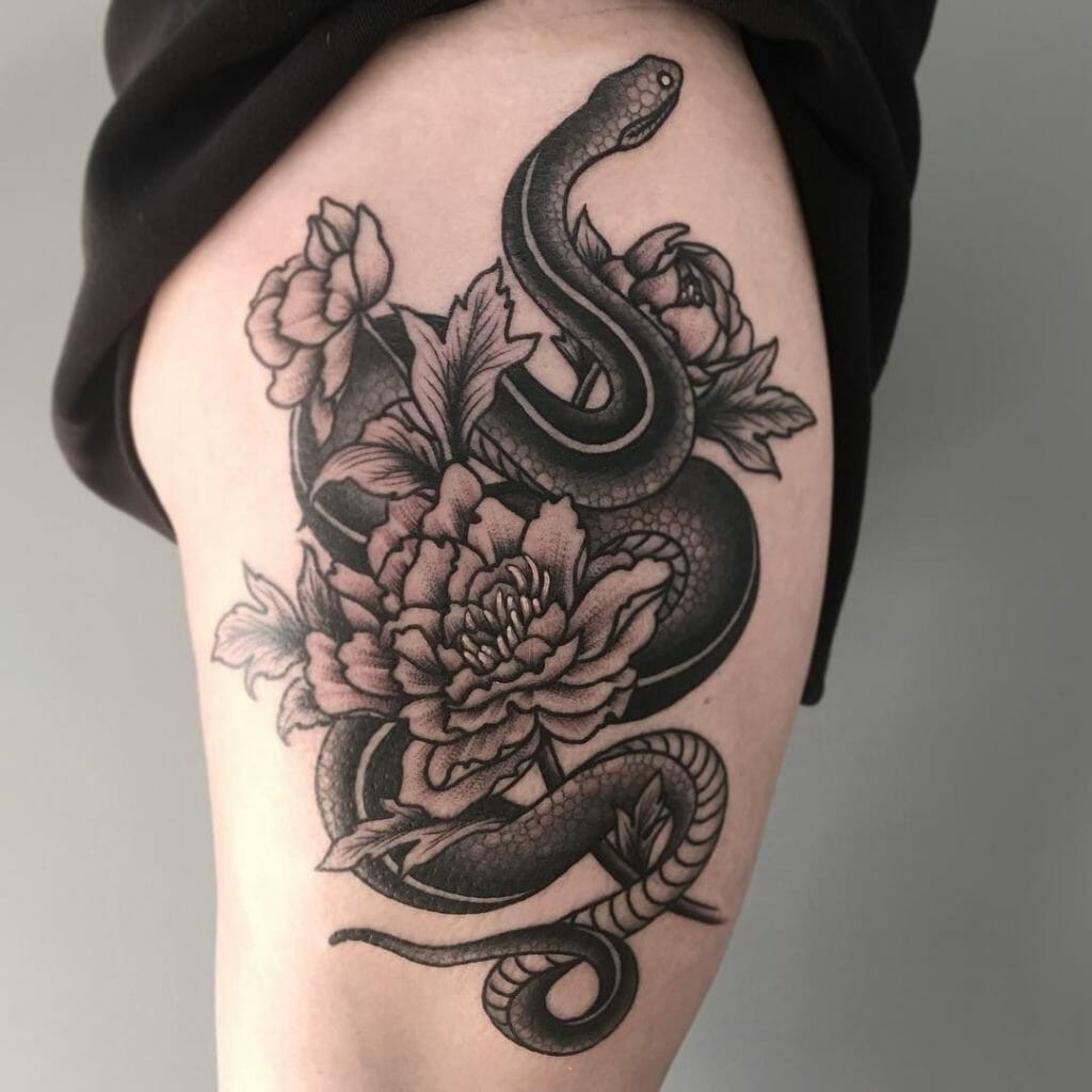 Japanese Snake Tattoo On Leg