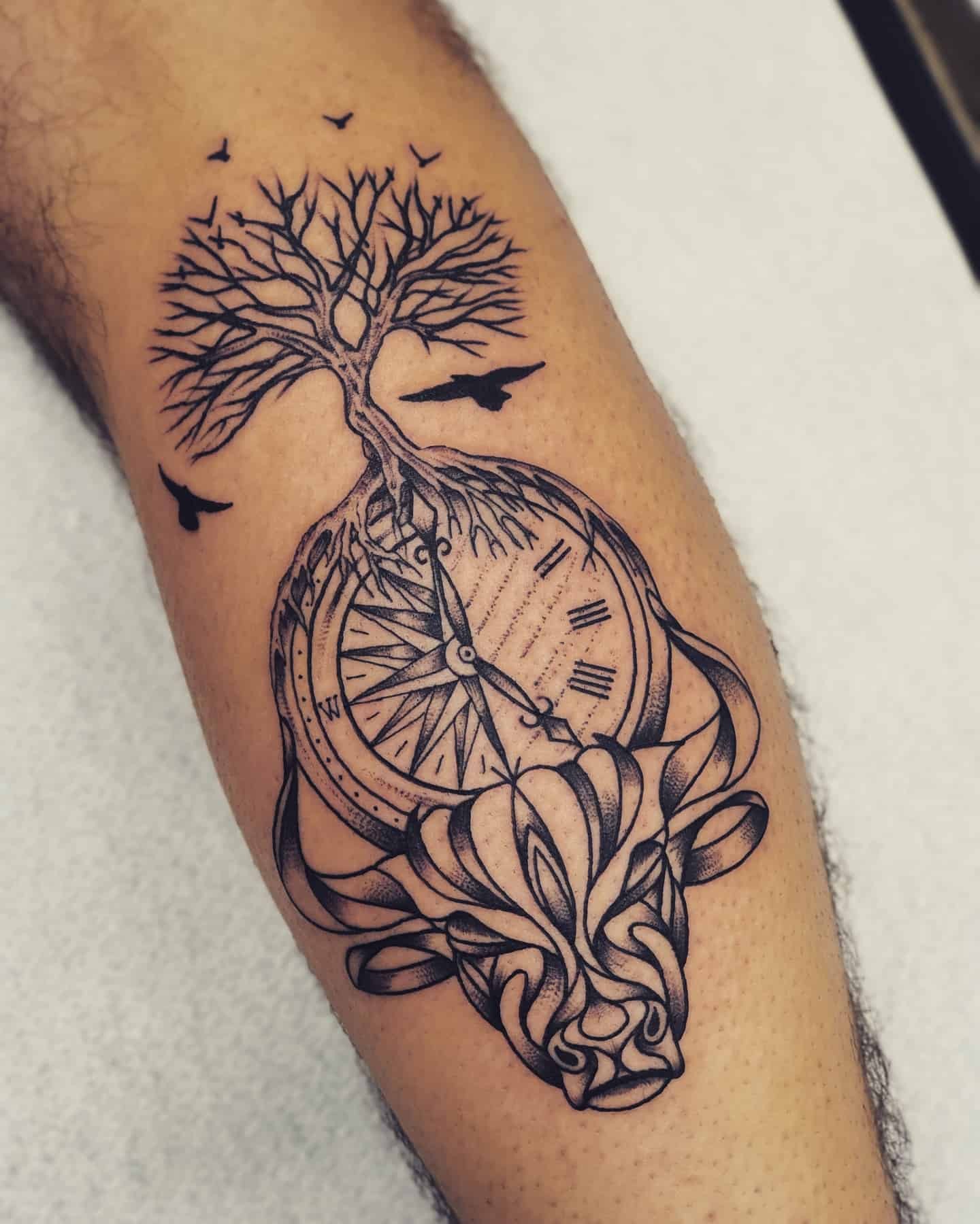 Taurus Tattoo Design With Tree