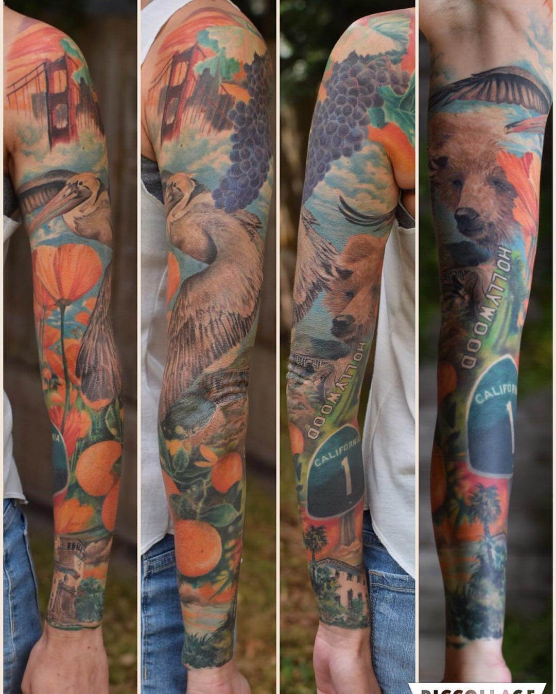 Colourful California Full Sleeve Tattoo