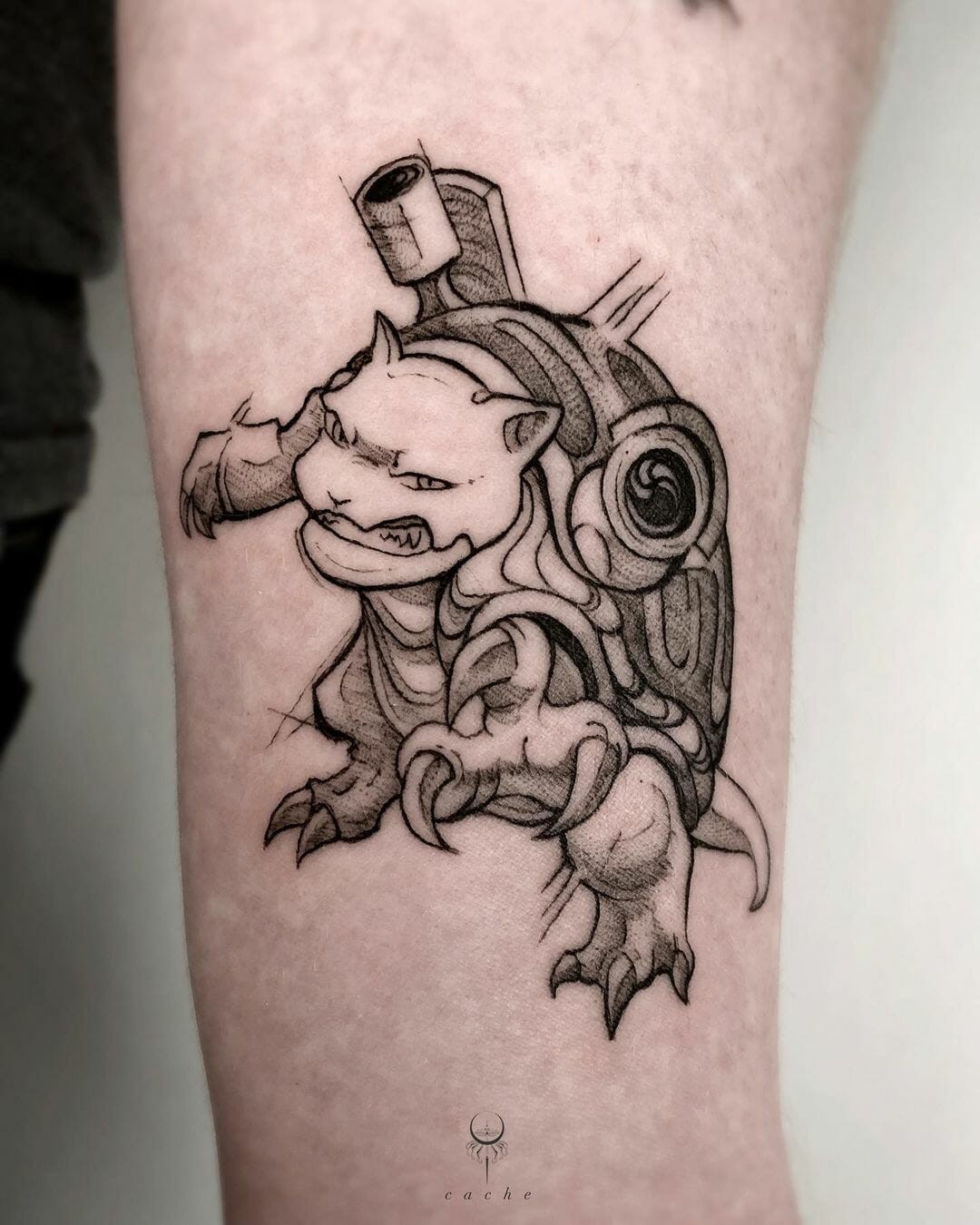 Custom Fine-Line Blastoise Tattoo