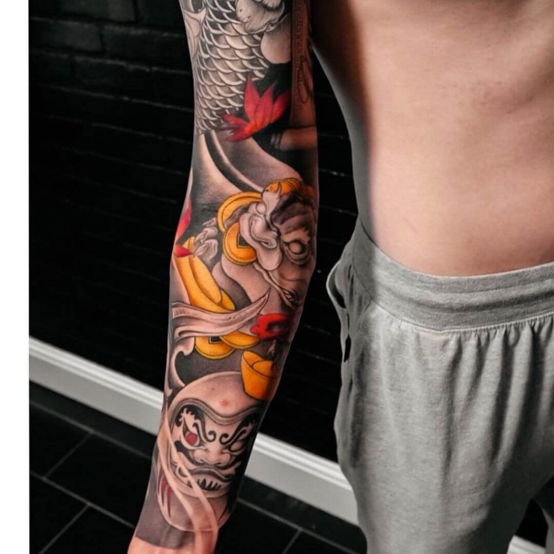 Full Sleeve Money Frog Tattoo Designs