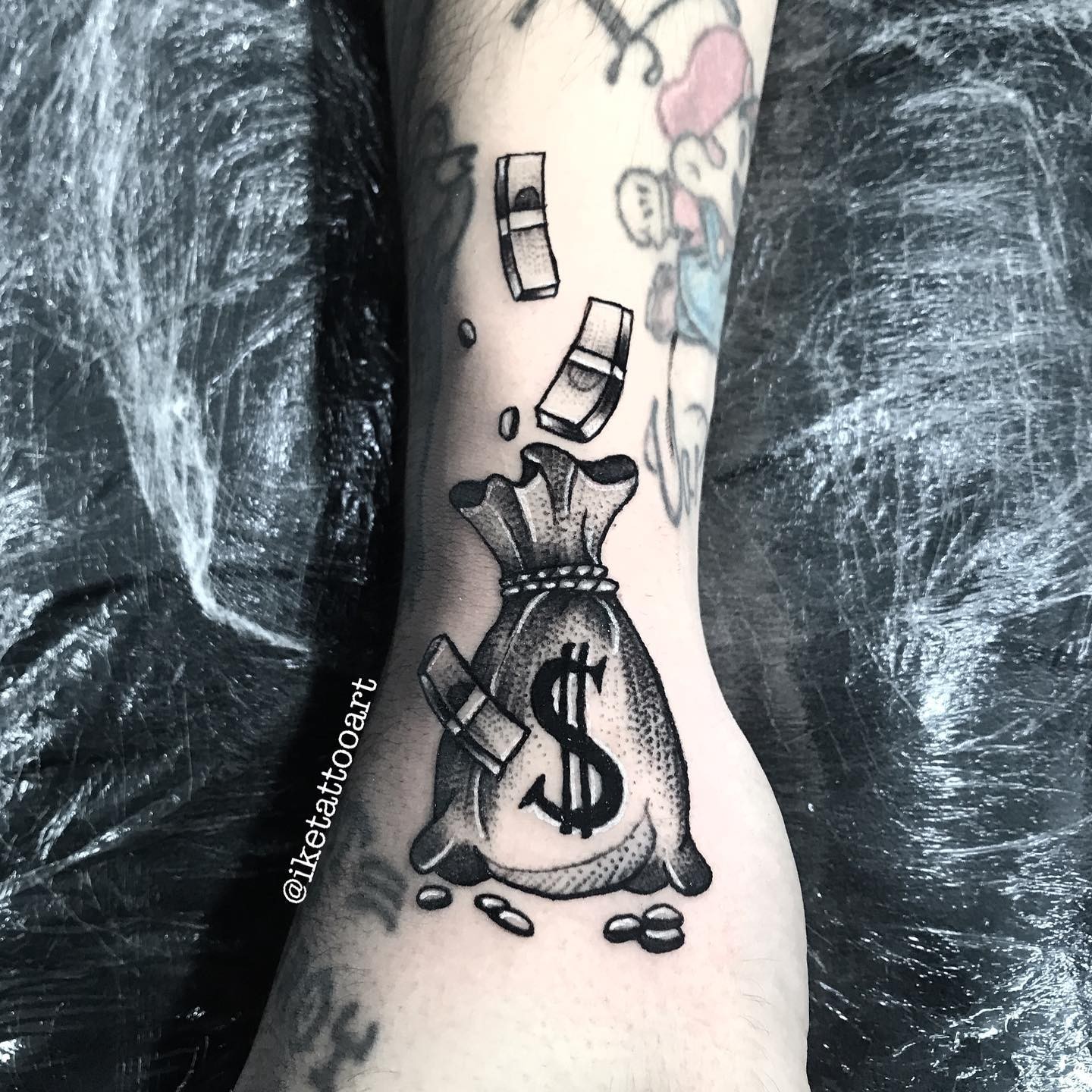 Realistic Money Bag Tattoo Design