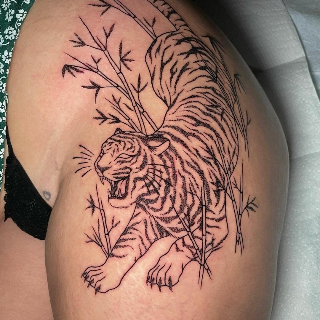 Tiger And Bamboo Tattoo Design