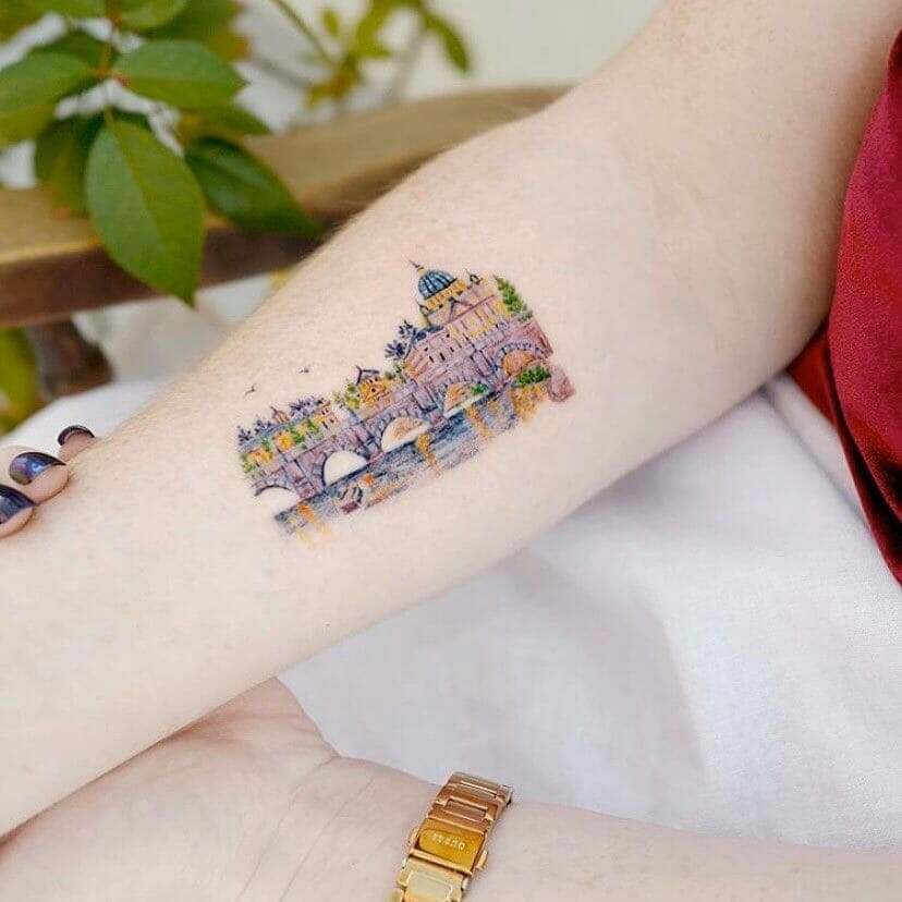 The Colorful Bridge And City Of Prague Tattoo