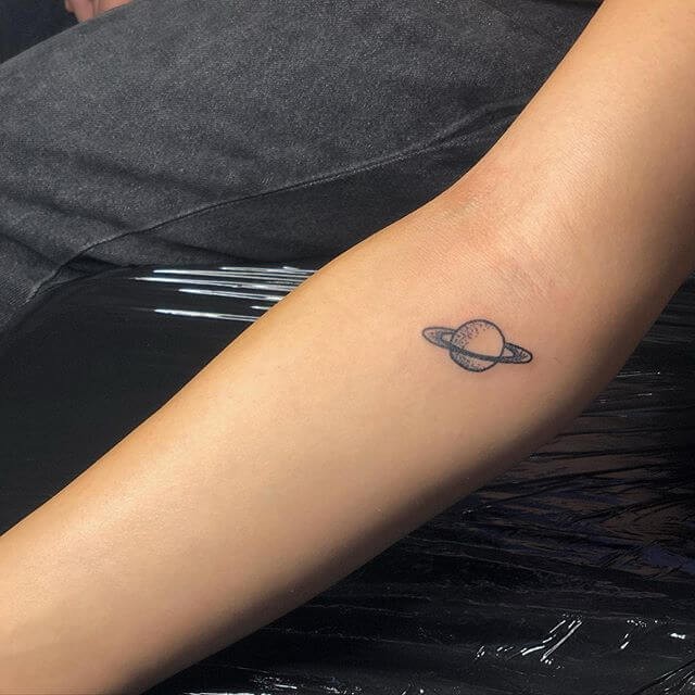 Classic Grayscale Saturn Tattoo Small Design To Get On Your Arm Or Collarbone For Men