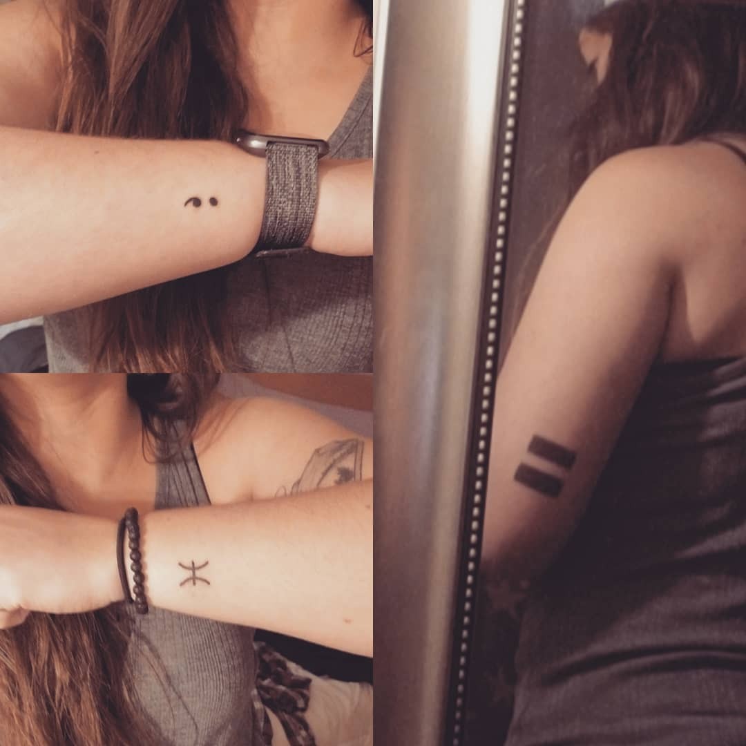 Left Upper Elbow Equals Sign Tattoo Design