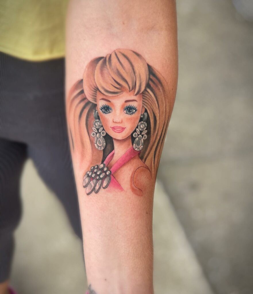 Barbie with Jewelrey Tattoo Design on arm