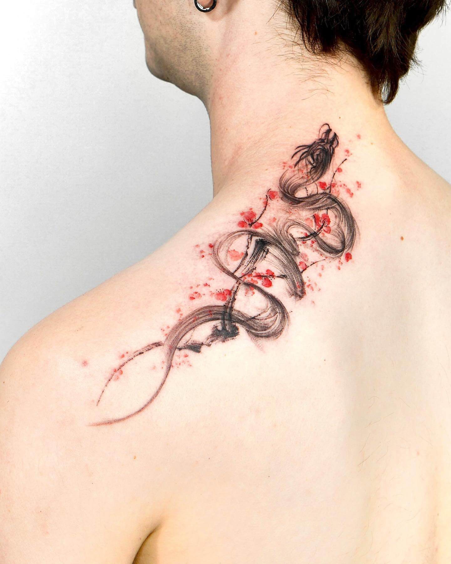 Cherry Blossom Dragon Tattoo On The Shoulder