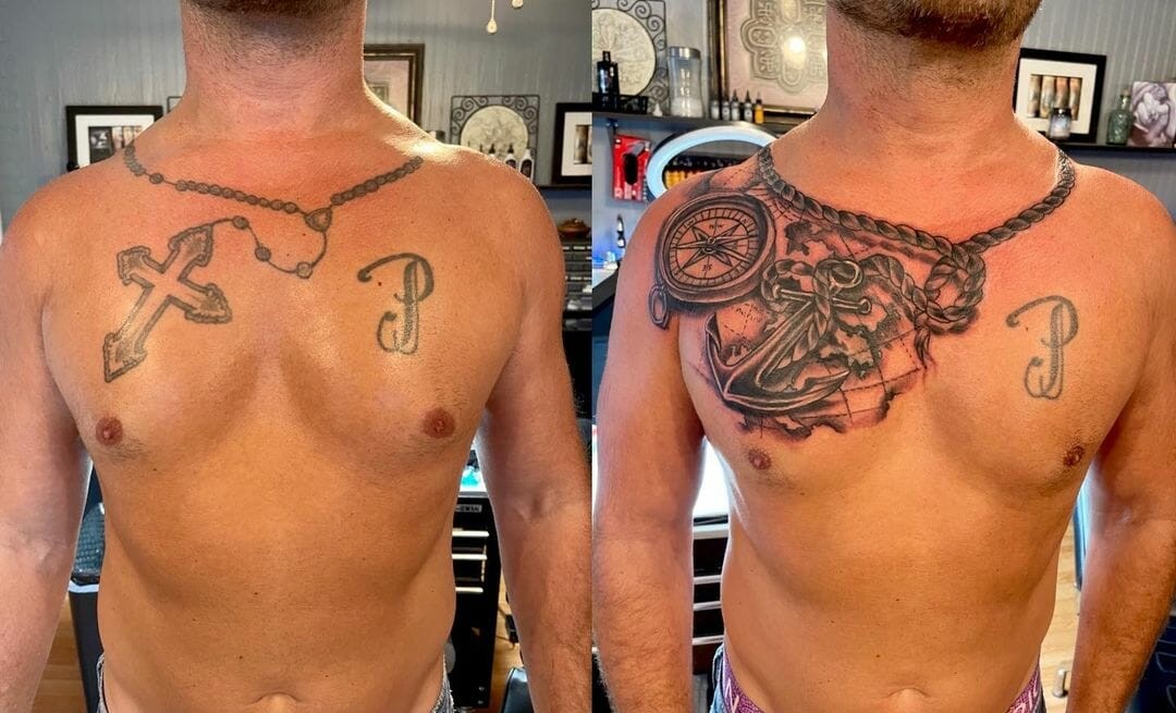 Realistic Anchor Tattoo Chest With Rope