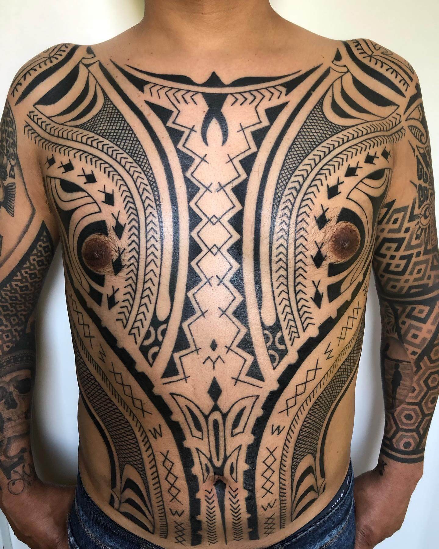 Full Chest Free Hand Kalinga Tattoo Art Form