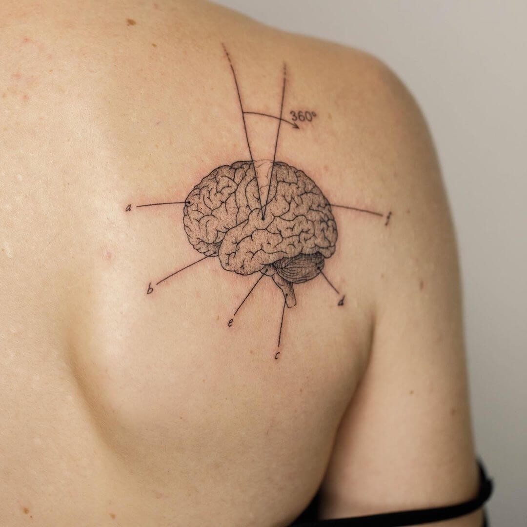 Black Monochromatic Tattoo Of The Brain