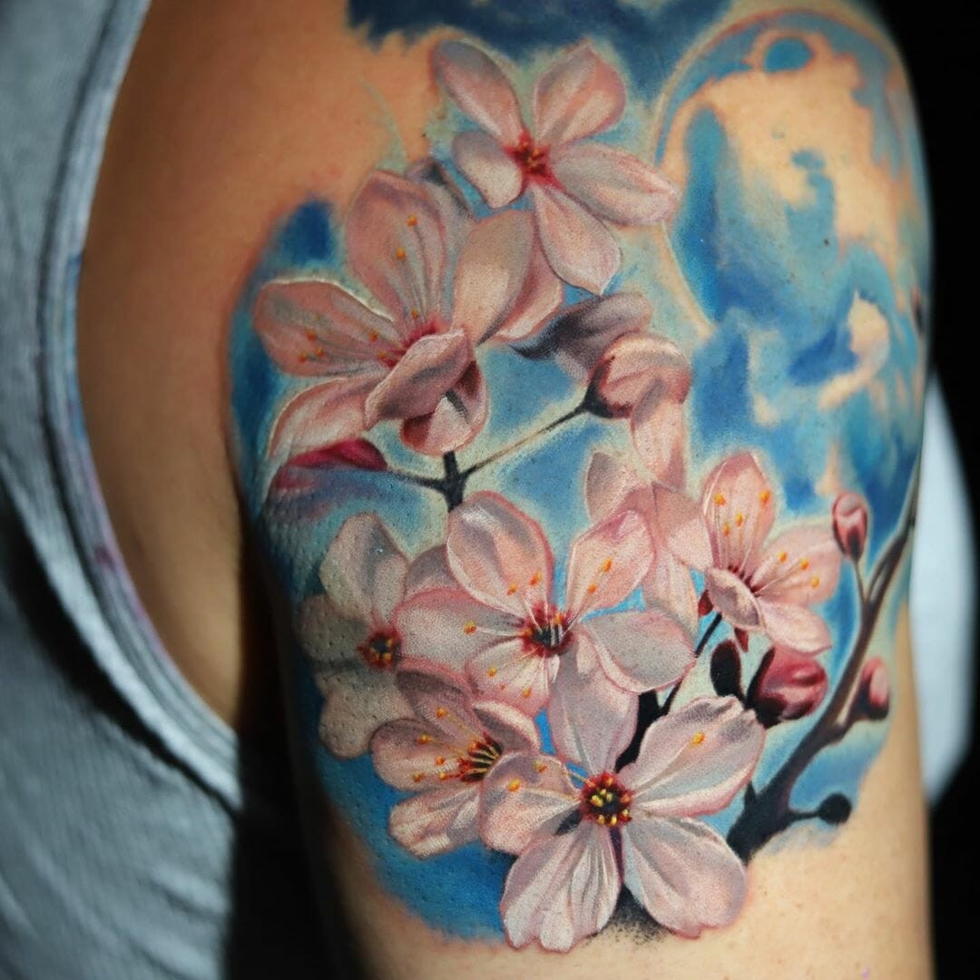 Pink Japanese Flower Tattoo