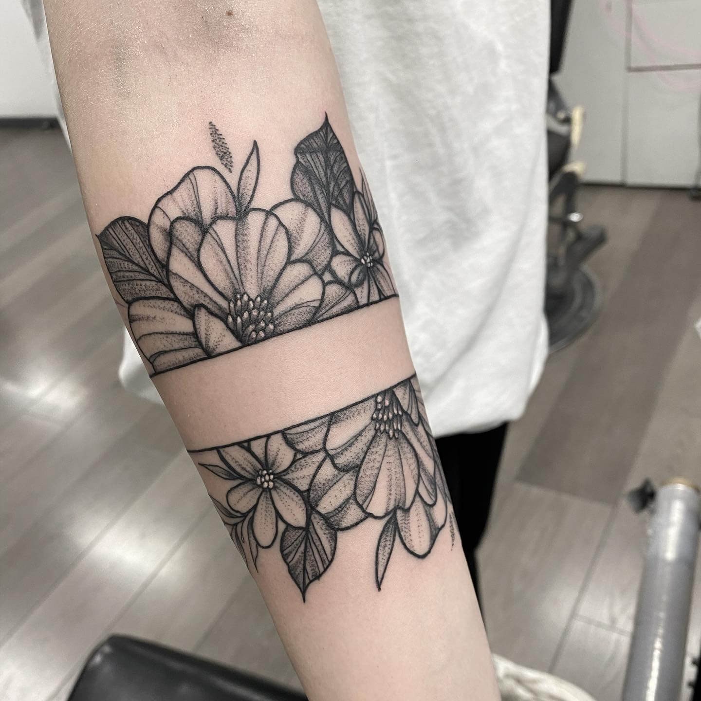 Black and White Floral Armband Tattoo Ideas