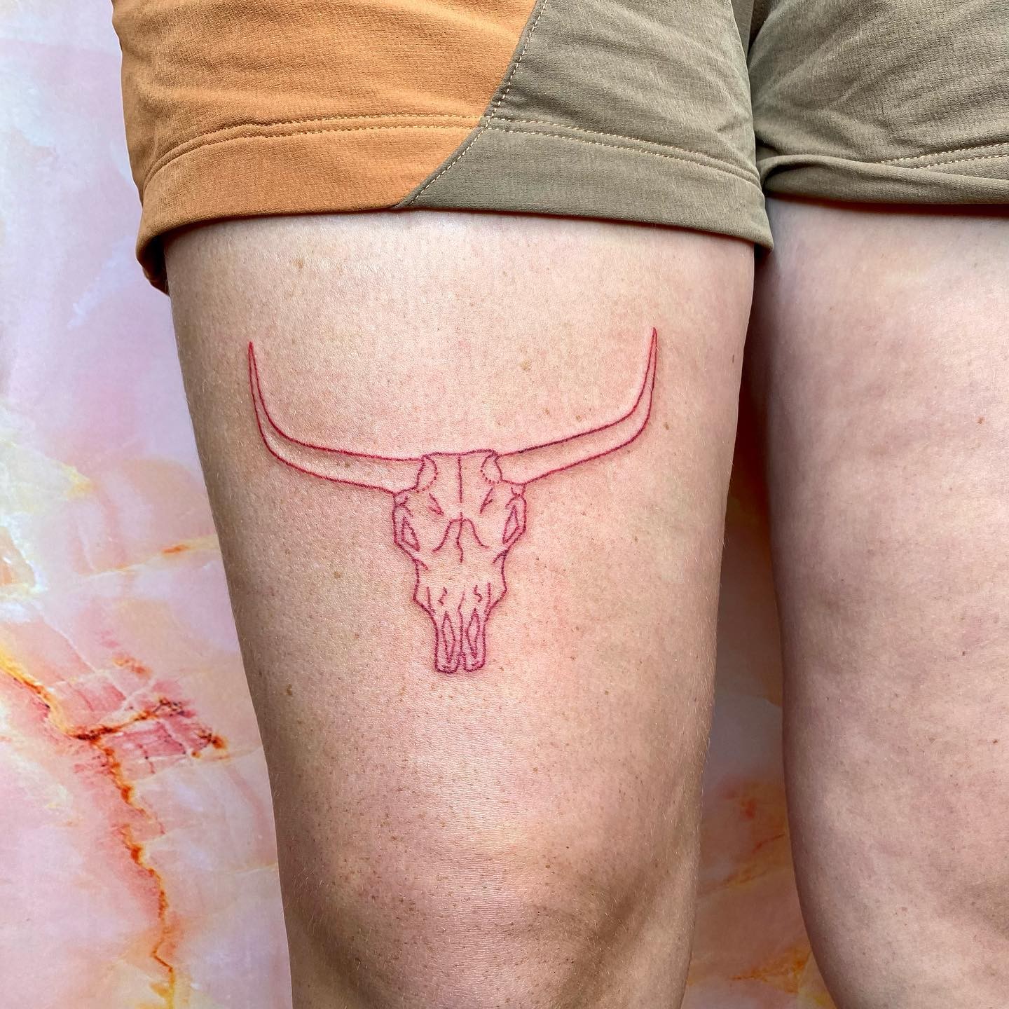 Red Ink Bull Skull Body Art