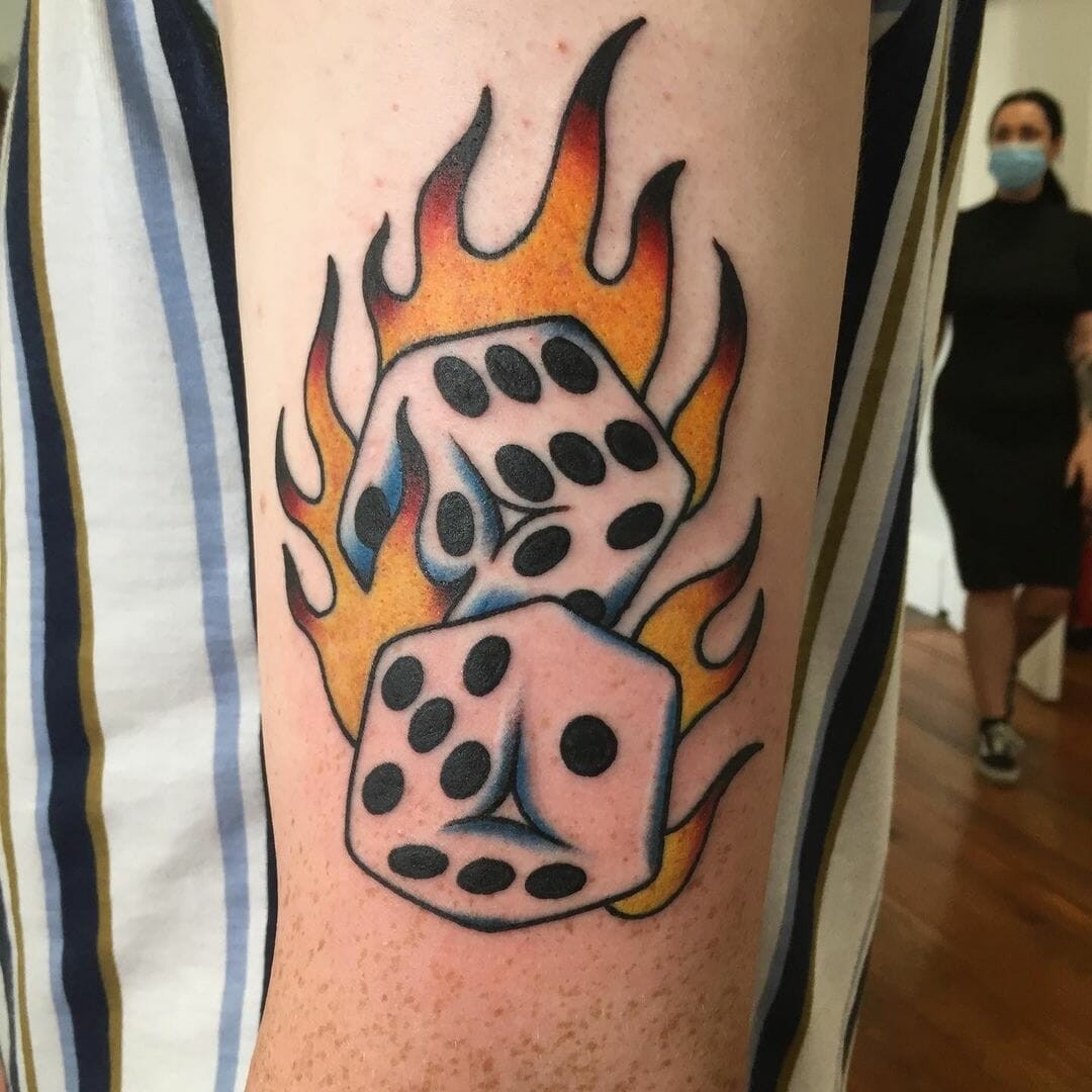 Flaming Dice Tattoo Design For The Show Offs