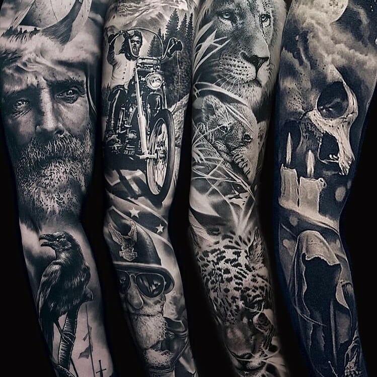 Full Sleeve Classic Motorcycle Tattoo