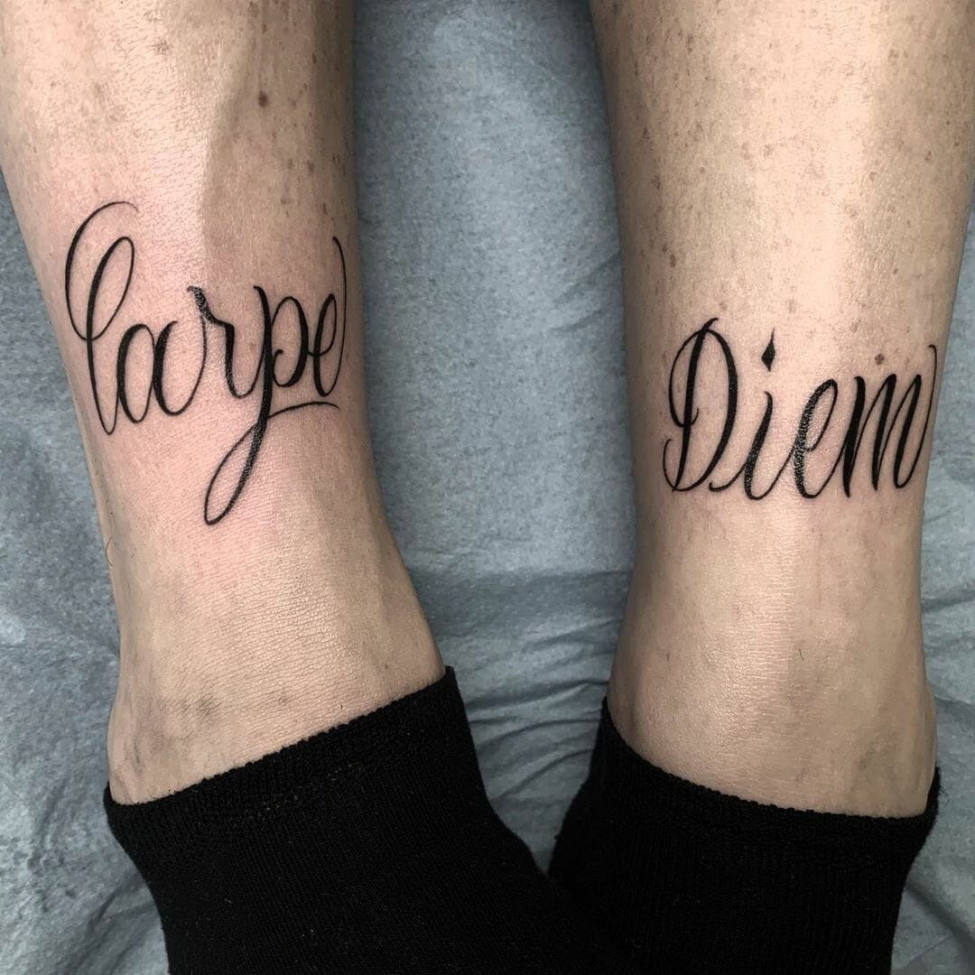 Carpe Diem Tattoos Over Legs