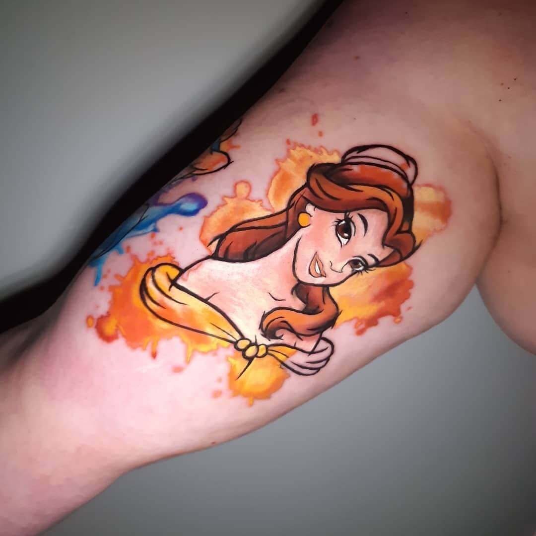 Artistic Tattoo Disney Beauty And The Beast Tattoos Belle Warm Colors Design Inner Arm