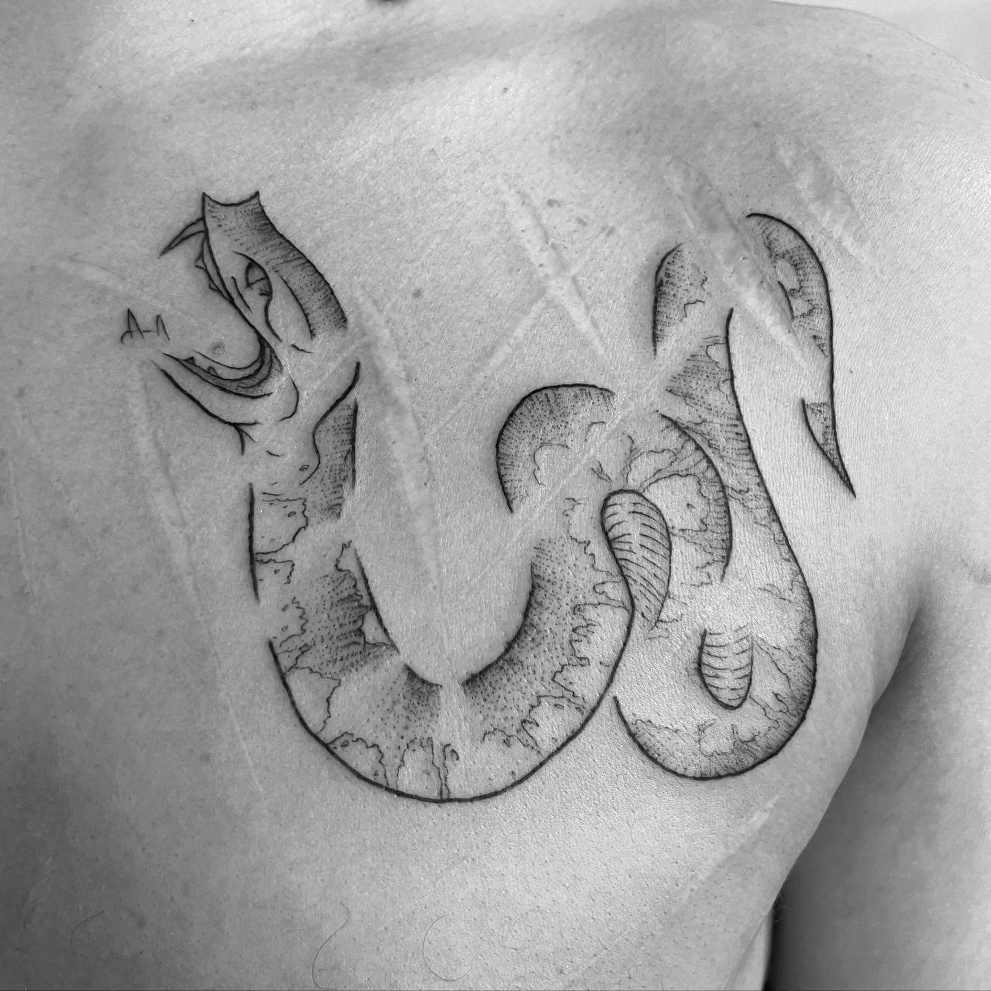 Serpent Surgery Scar Tissue Cover Tattoo