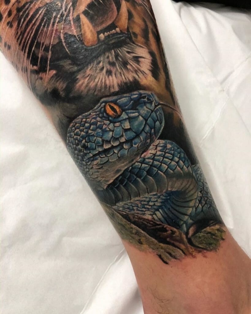 Bright Blue Snake Tattoo