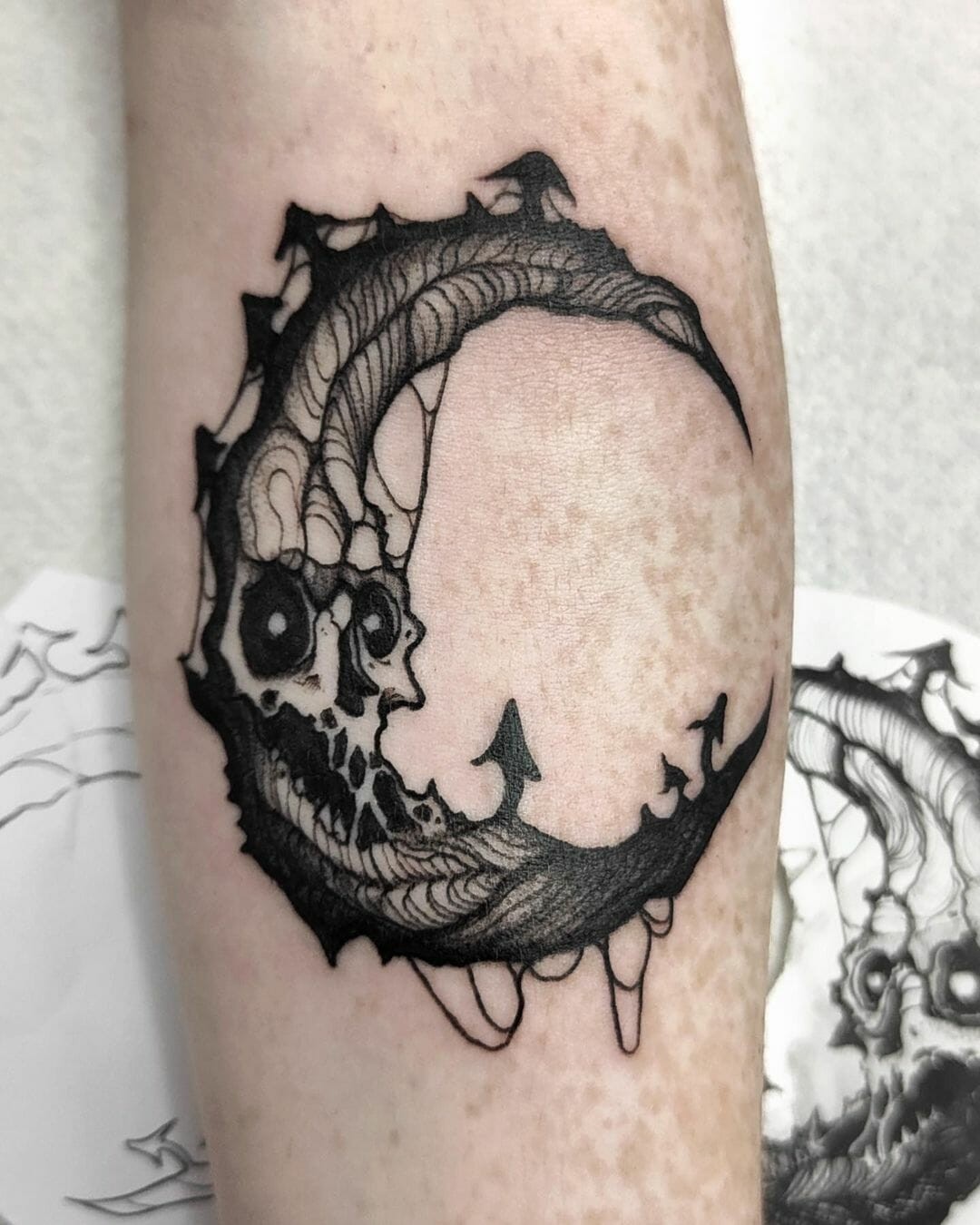 The Black Skull Moon Tattoo For Halloween Freaks