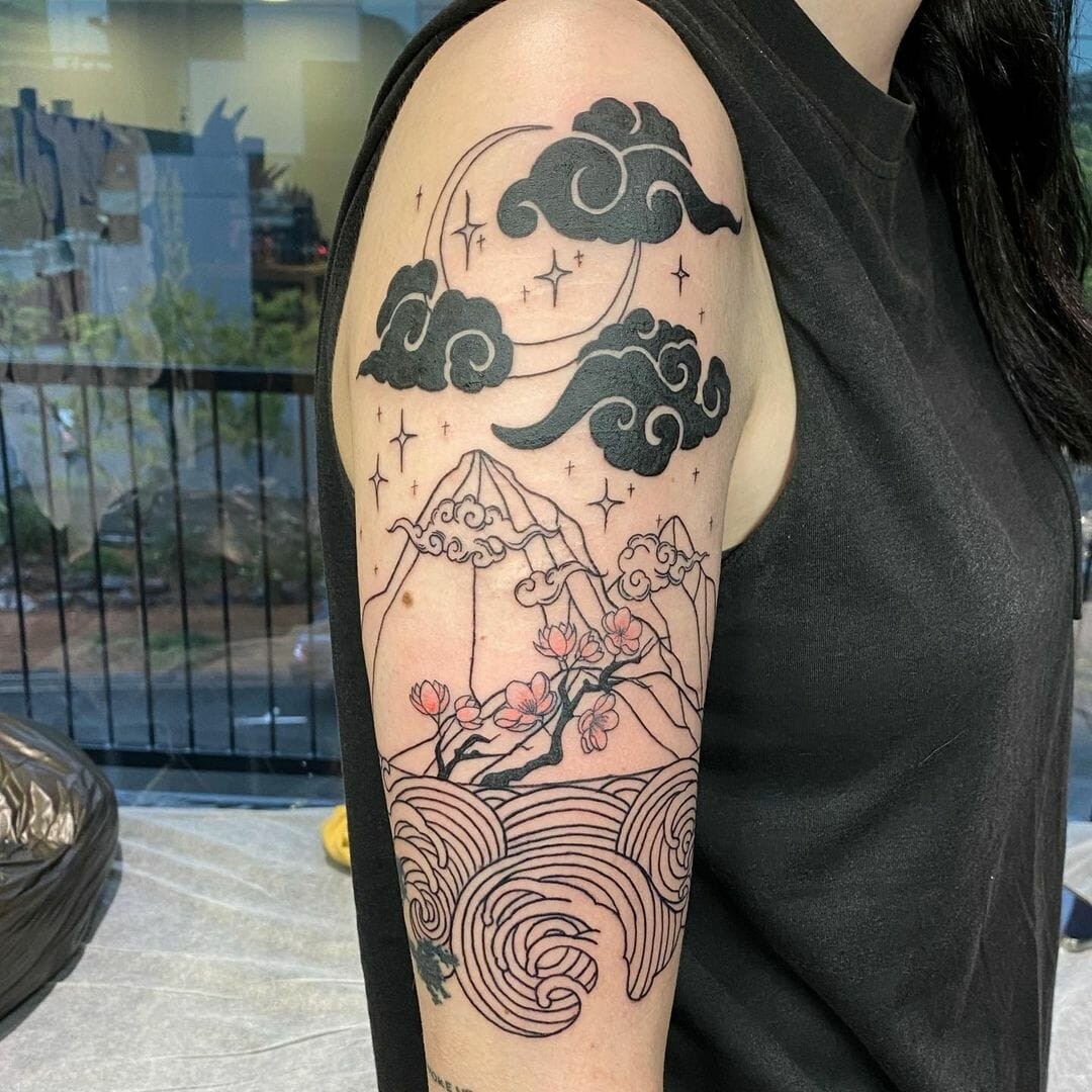 Monochromatic Japanese Water Tattoo