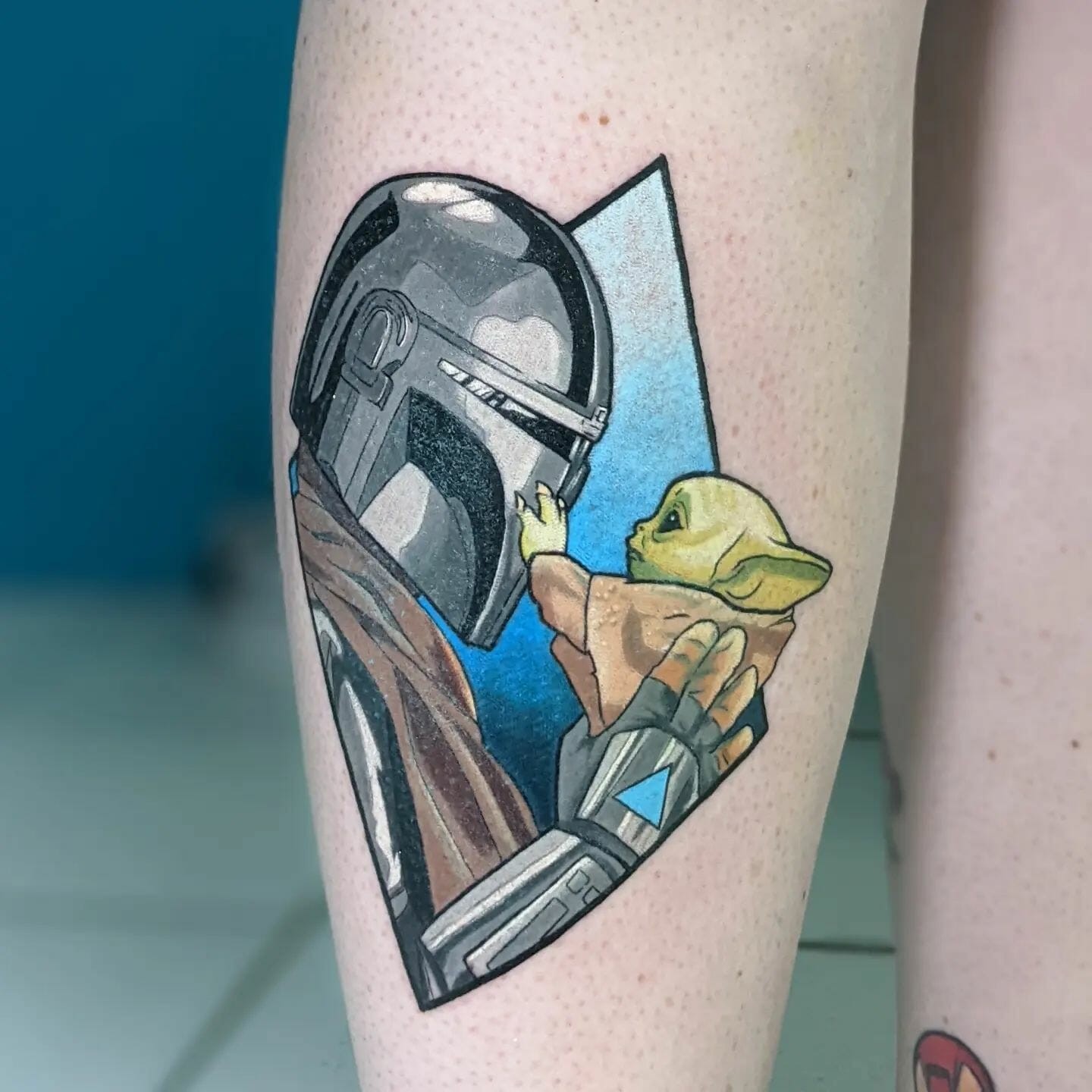 Mandalorian Helmet And Baby Yoda Star Wars Tattoo