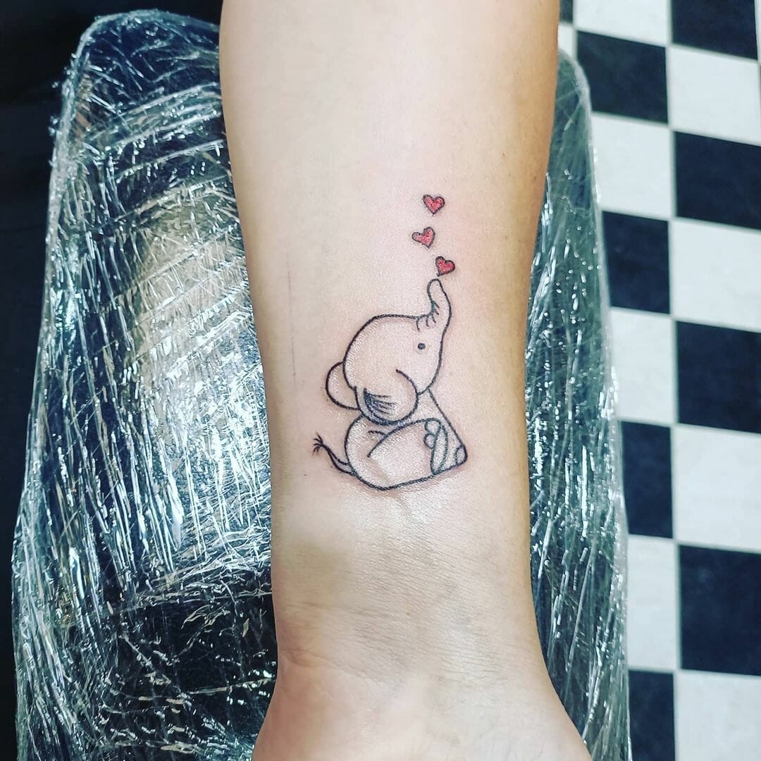 Baby Elephant Outline Tattoo