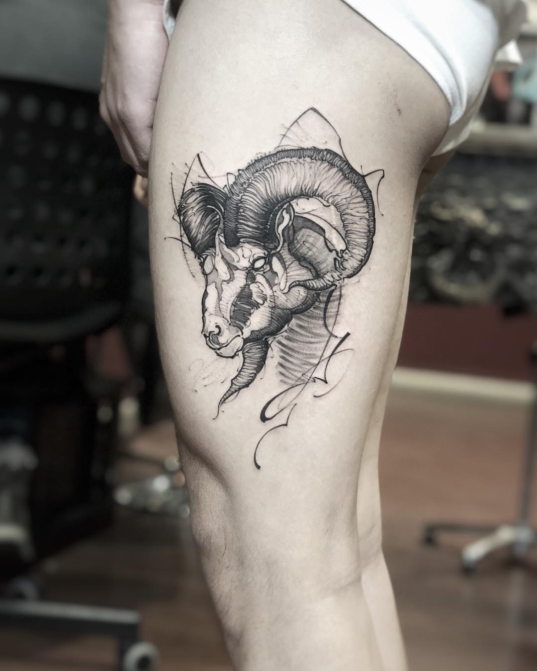 The Side-Eye Abstract Ram Tattoo