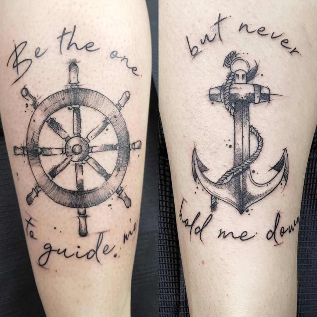 Anchor And Ship Wheel Nautical Tattoo Idea