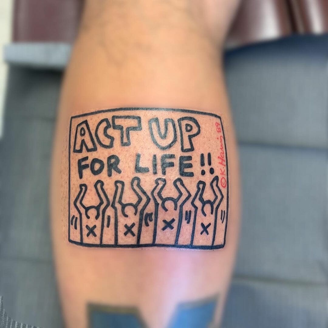 Keith Haring Act Up Tattoo