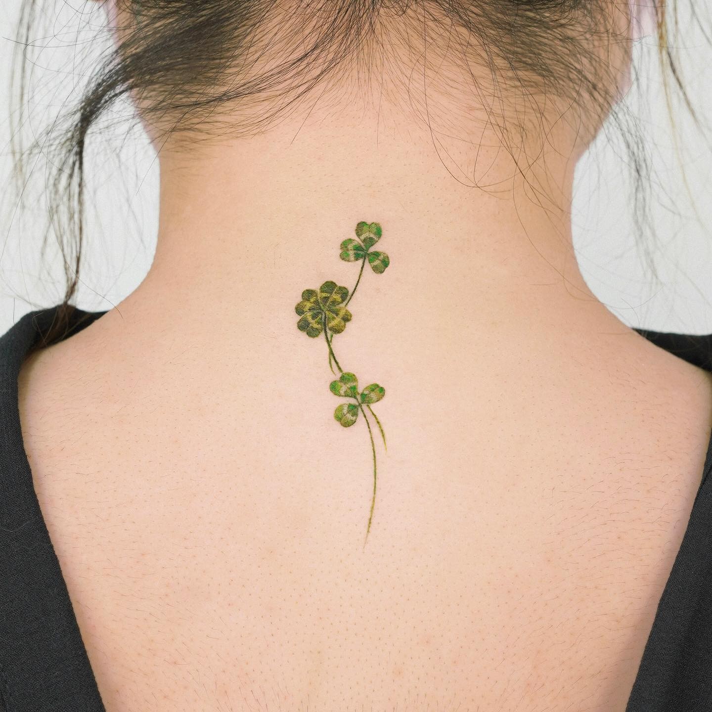 Cute Back of the Neck Four Leaf Clover Tattoo Ideas