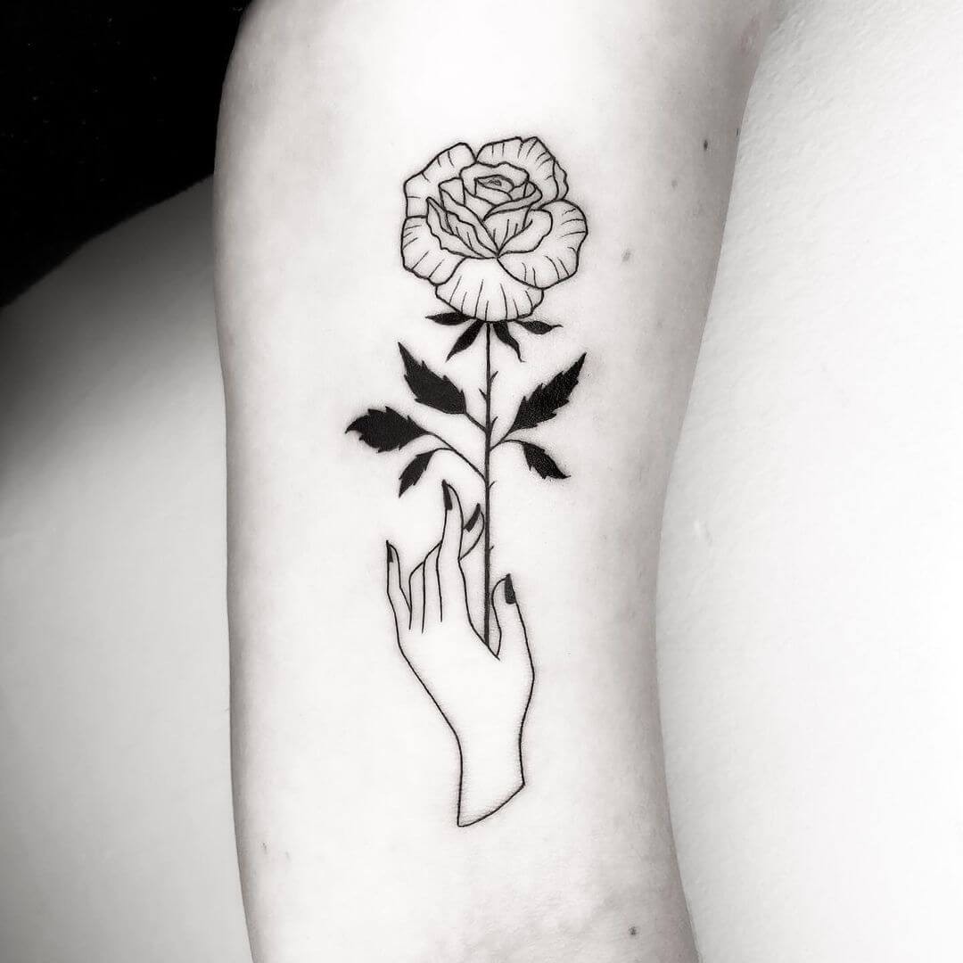 Hand Black Rose Tattoo But Minimalistic