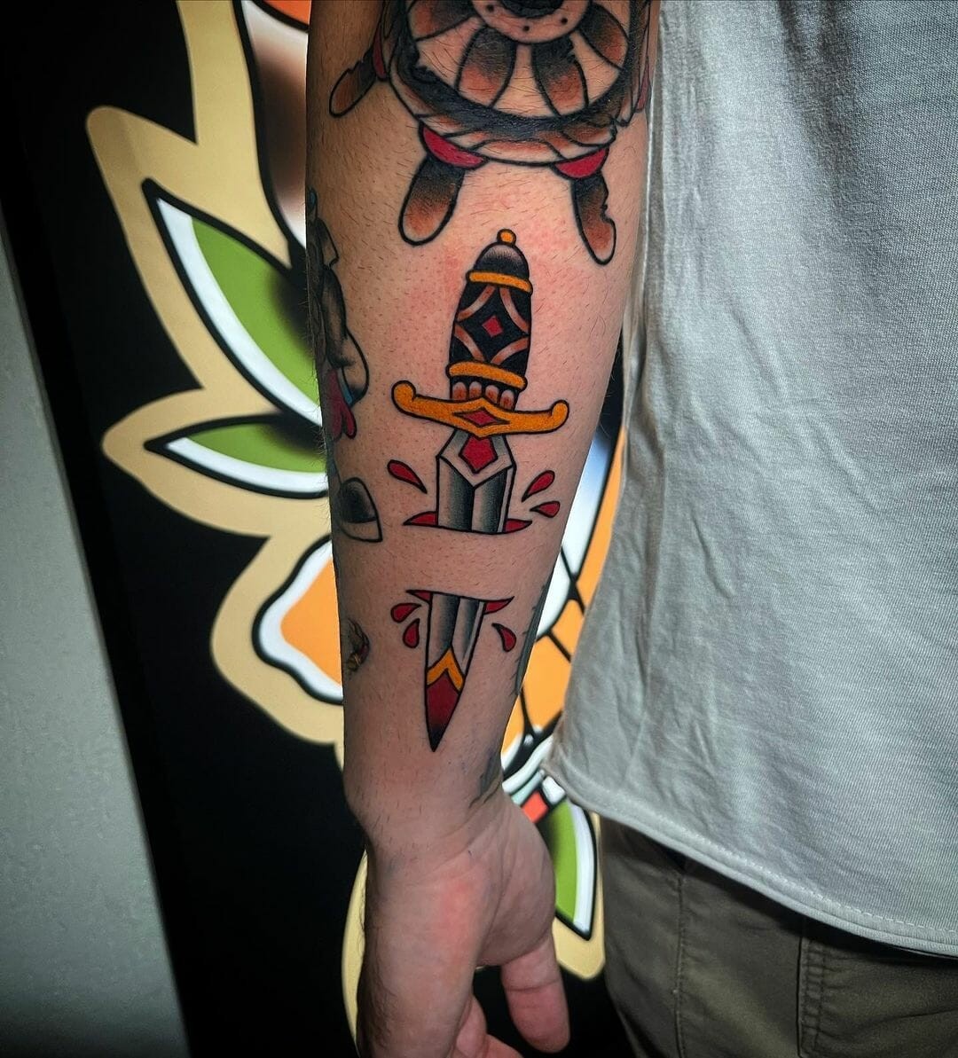 American Traditional Dagger Tattoo